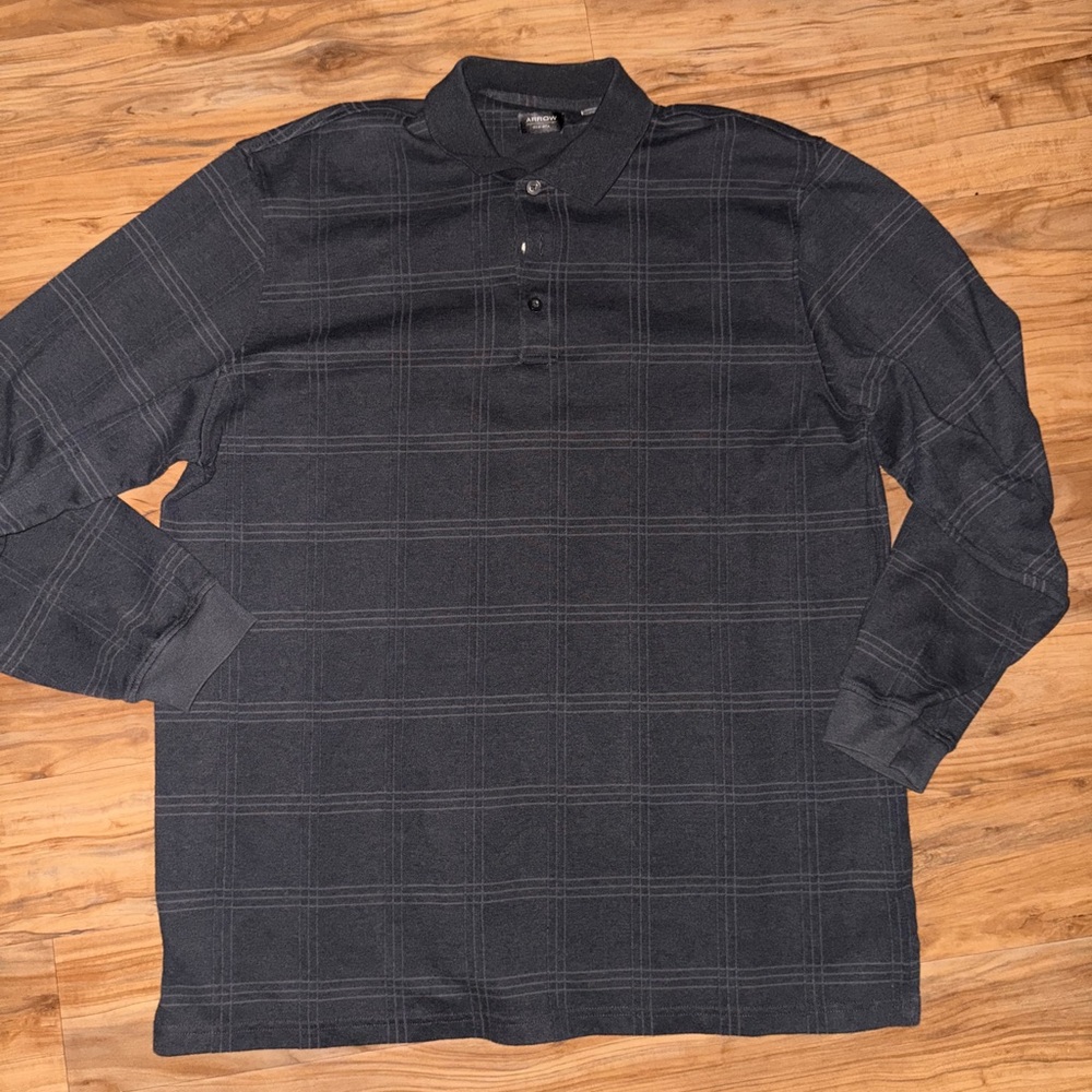 Vintage Arrow Men's Dark Gray Long Sleeve Polo Shirt